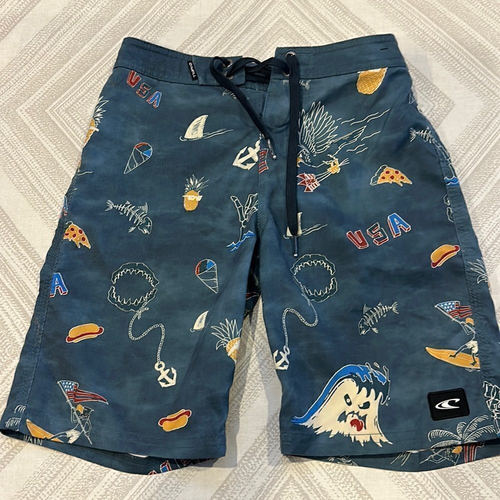 O’Neill Boys Blue Printed Bathing Suit Shorts